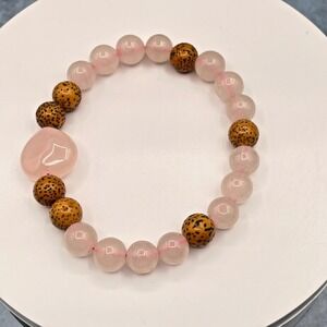 Vintage Style Rose Quartz Herbal Bracelet eaturing rudraksha Seed Seads